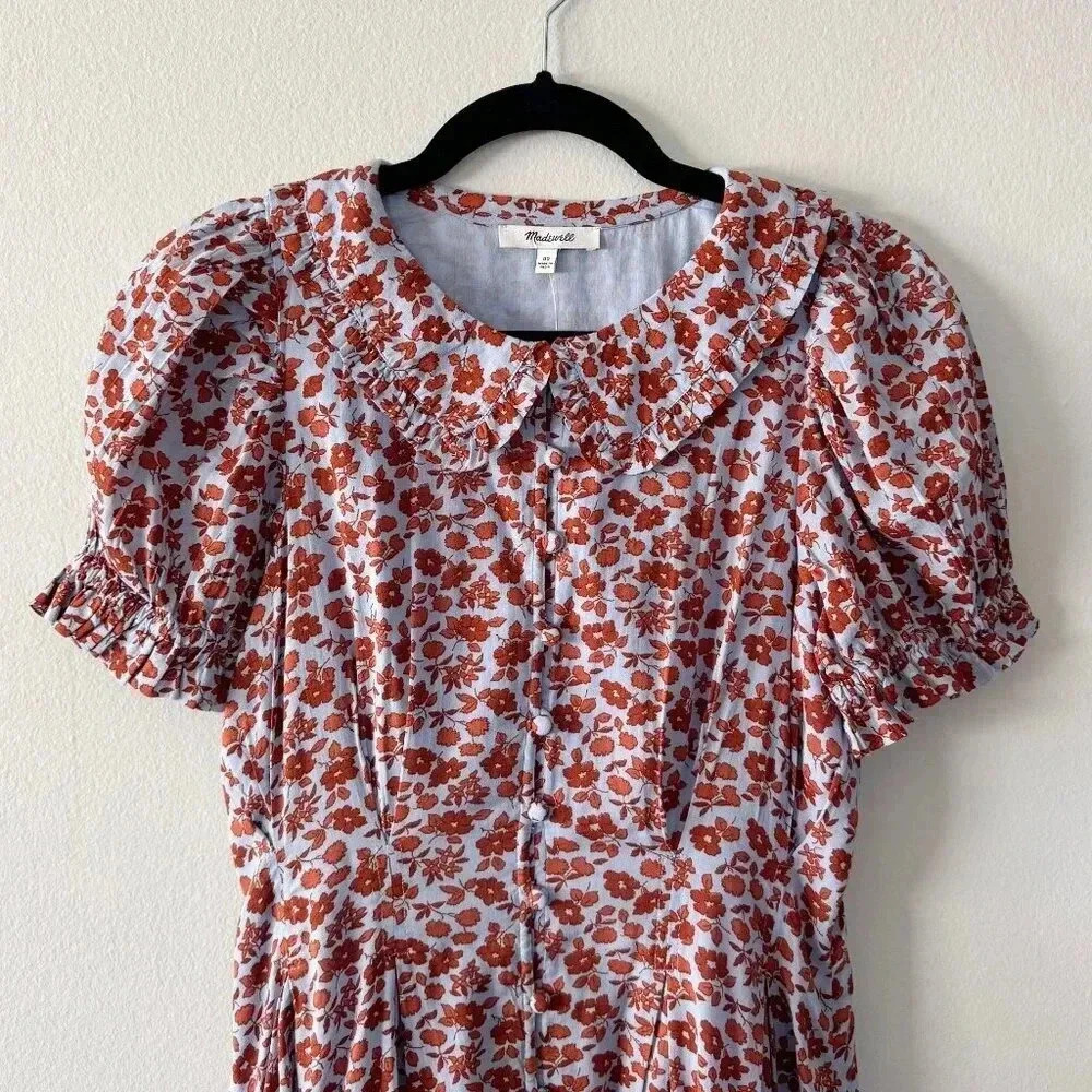 Madewell Collared Puff-Sleeve Floral Mini Dress NWT, Size 00